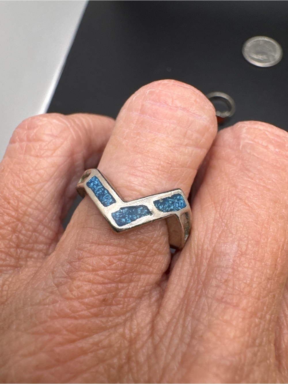 Sterling Silver Inlay Star & Teardrop Rings. Blue & Red - Picture 4 of 7